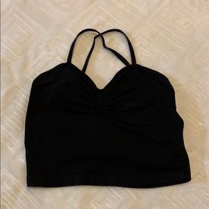 Ruched Front Black Crop Top with Tie Back